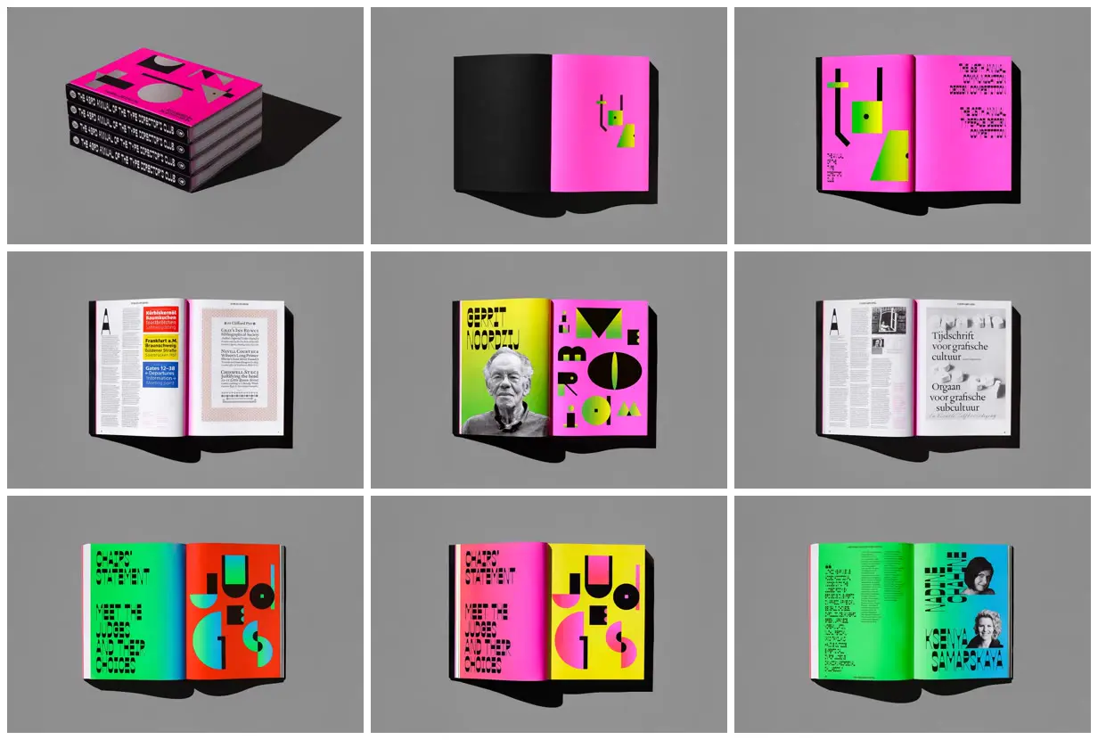 Nine frames from across Neon geometry typography annual