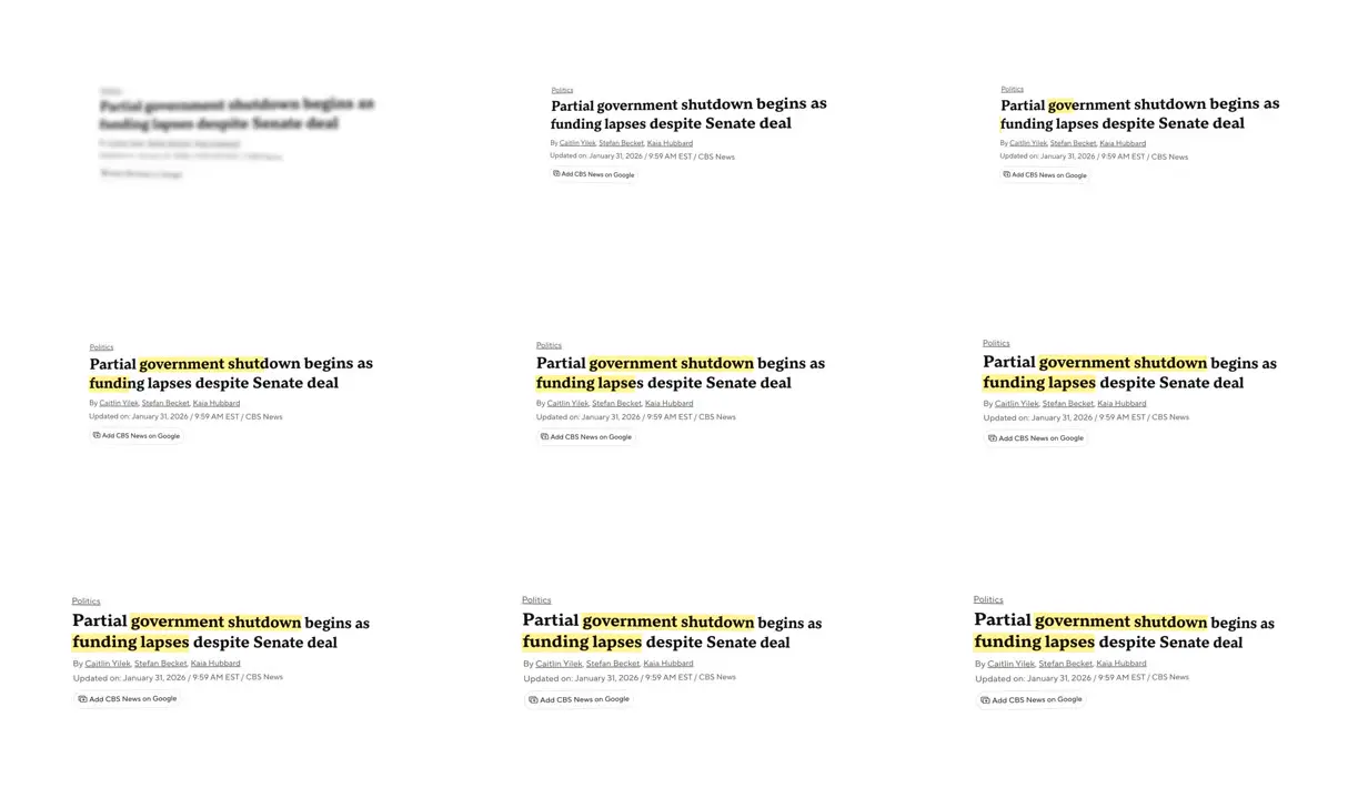 Nine frames from across News screenshot with a highlighter sweep