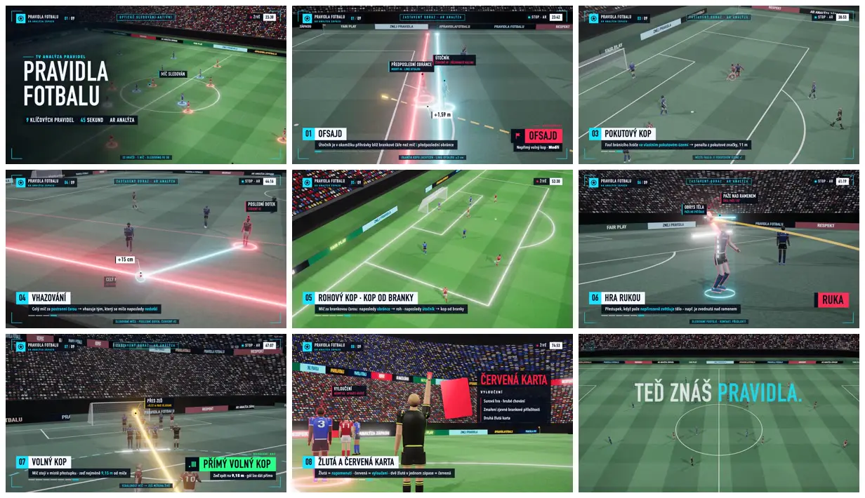 Nine frames from across Nine football rules as TV match analysis