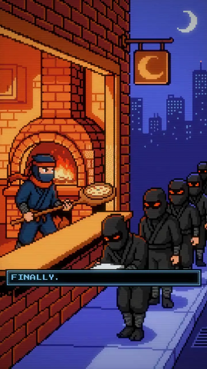 Frame from Ninja Gaiden-style ad for an ordering bot