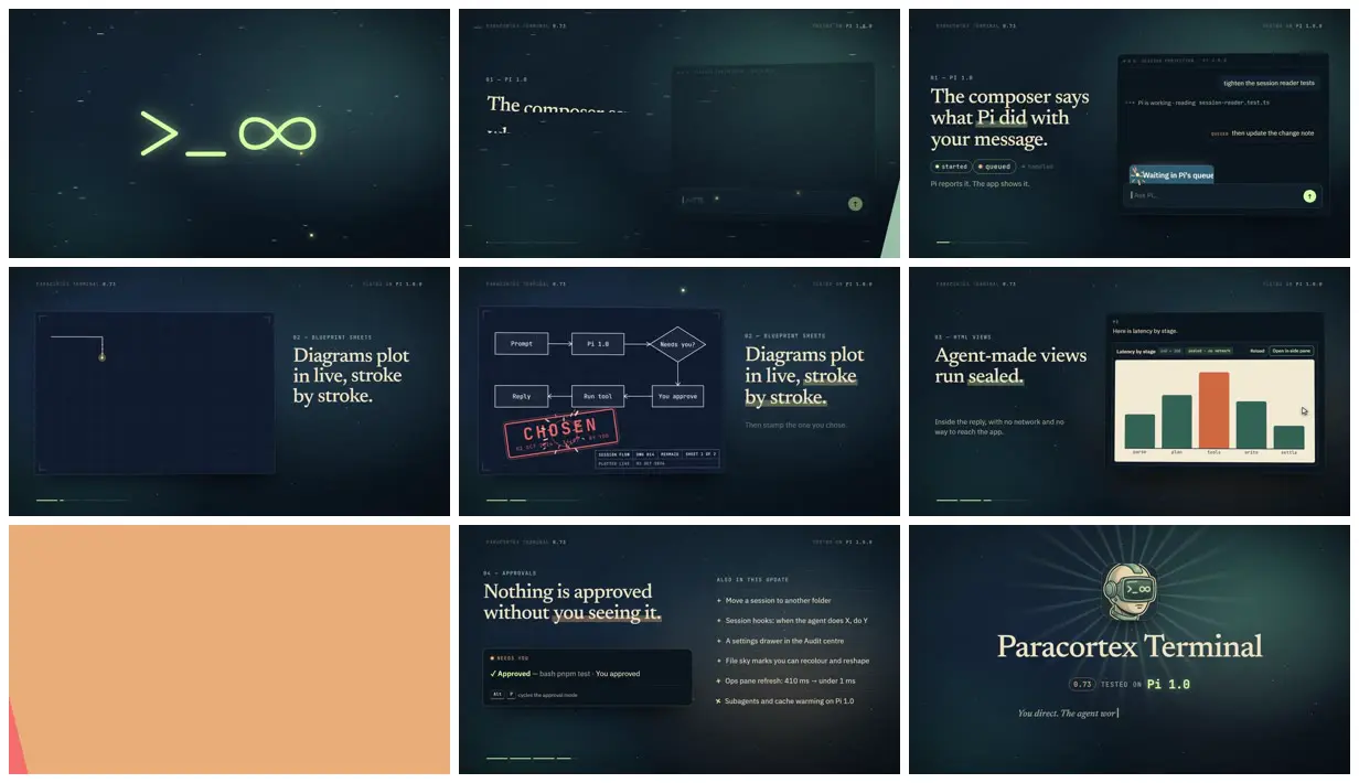 Nine frames from across Changelog video for a terminal update