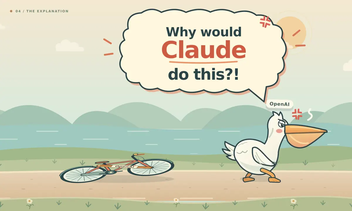 Frame from Pelican test extended into a cartoon gag