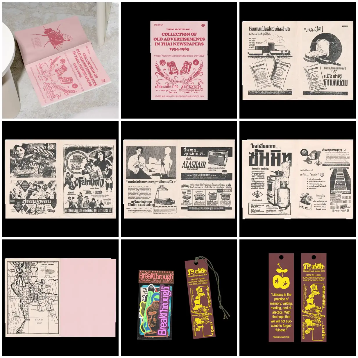 Nine frames from across Pink archive of Thai newspaper ads