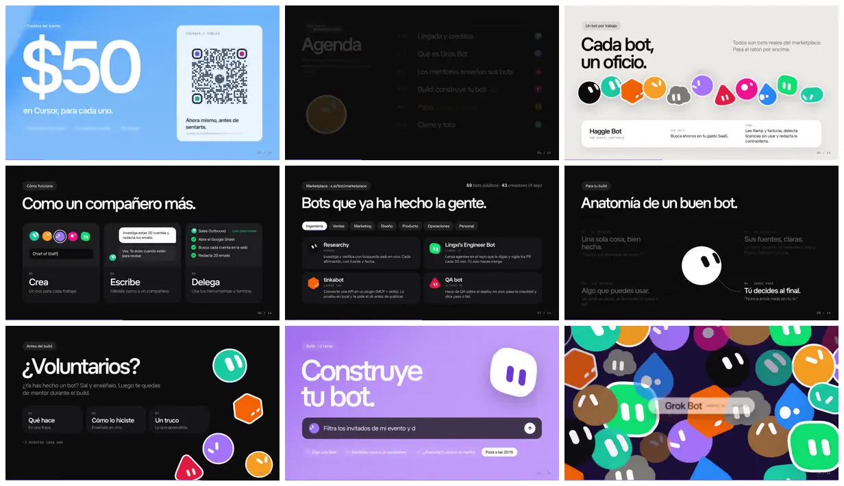Nine frames from across Playful bot meetup deck