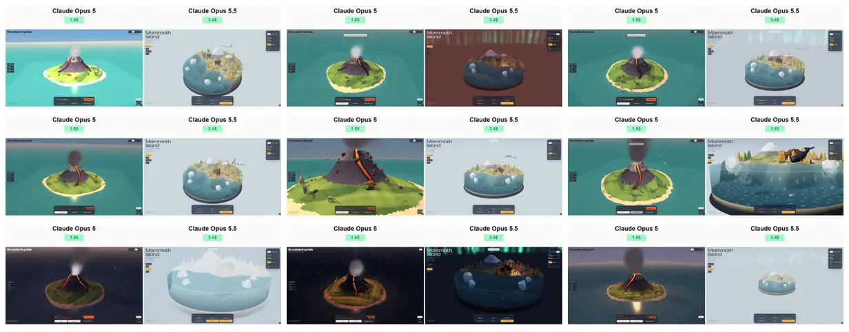 Nine frames from across Prehistoric island in an ocean cutaway