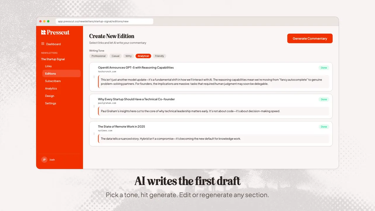 Frame from Newsletter app demo built from its own UI