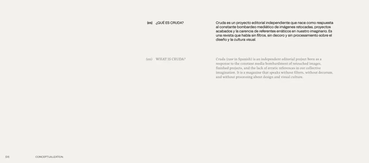 Frame from Cruda magazine editorial system