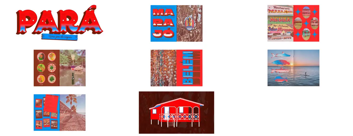 Nine frames from across Red and blue travel zine
