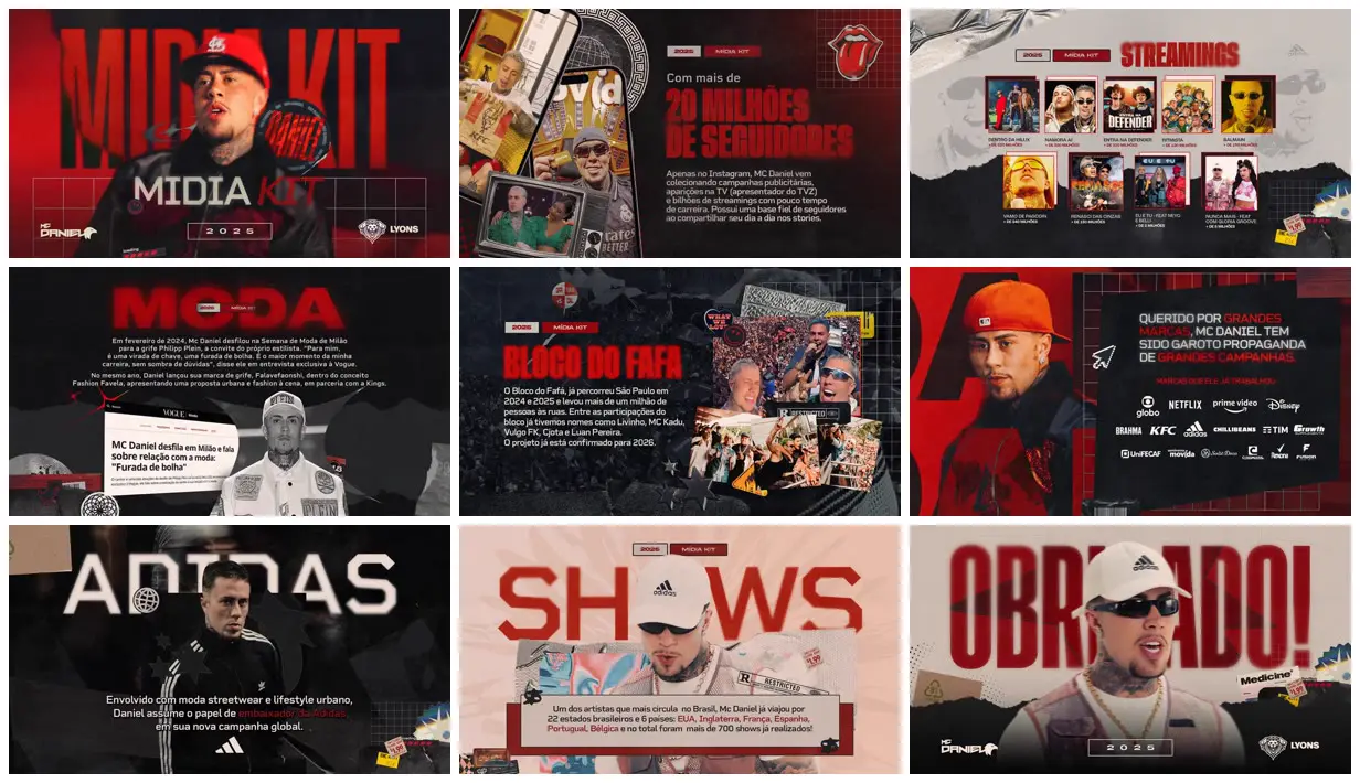 Nine frames from across Red streetwear artist media kit