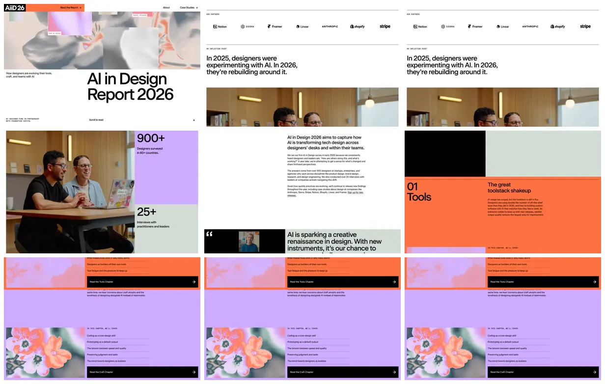 Nine frames from across AI in design report 2026