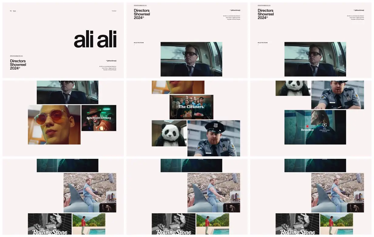 Nine frames from across Ali Ali film portfolio
