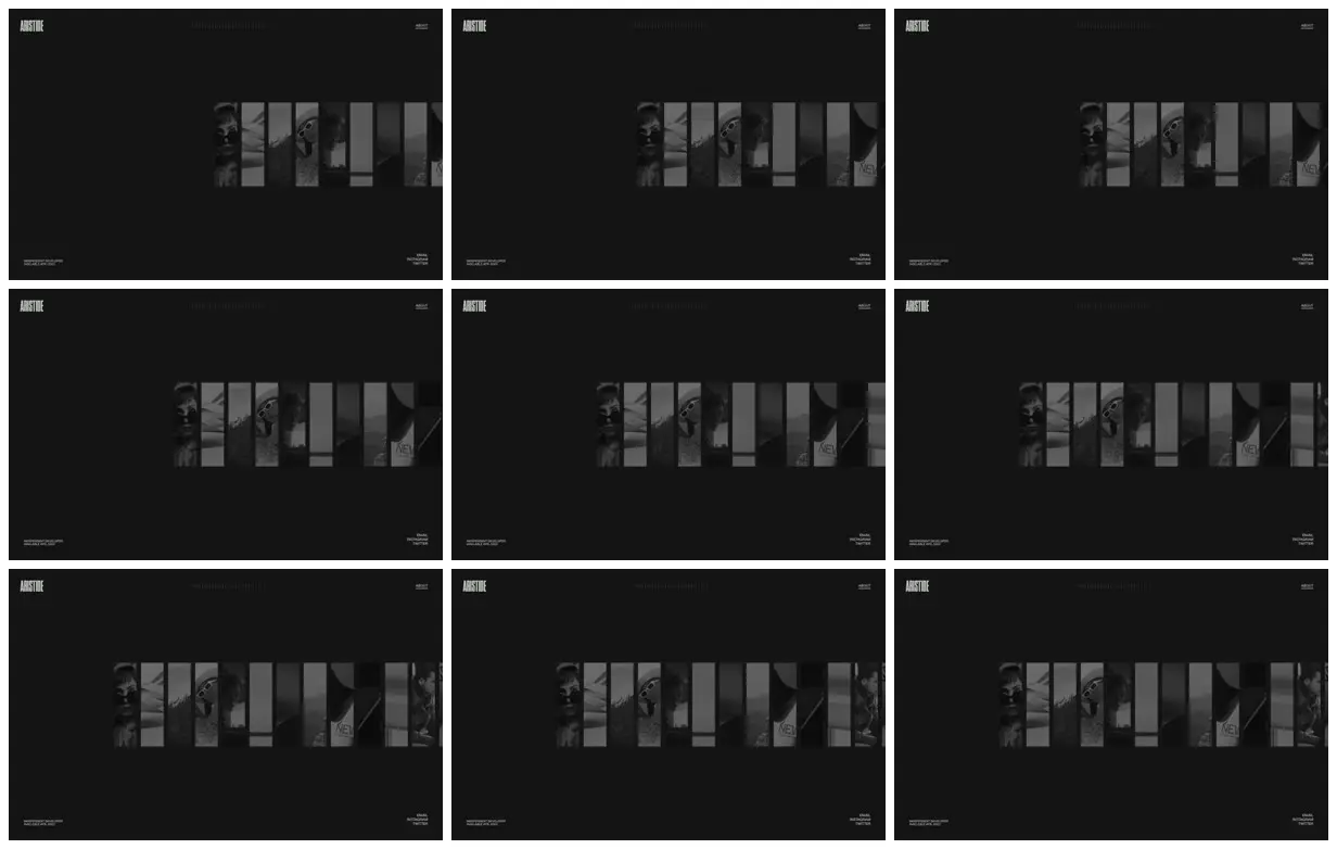 Nine frames from across Monochrome portfolio image rail