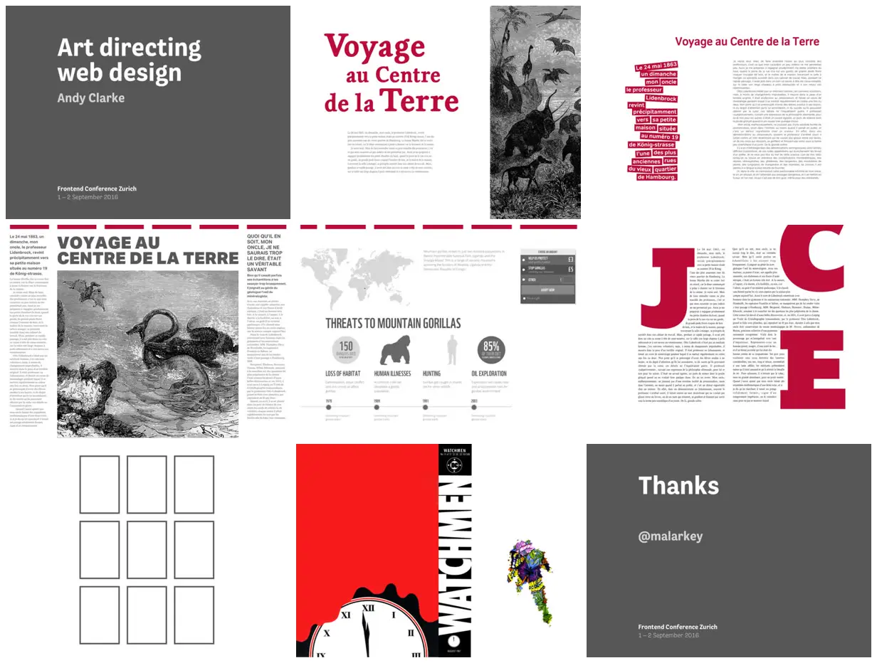 Nine frames from across Art directing web design