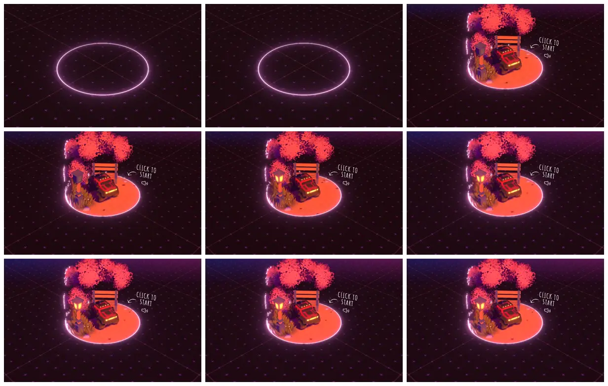 Nine frames from across Neon vehicle diorama