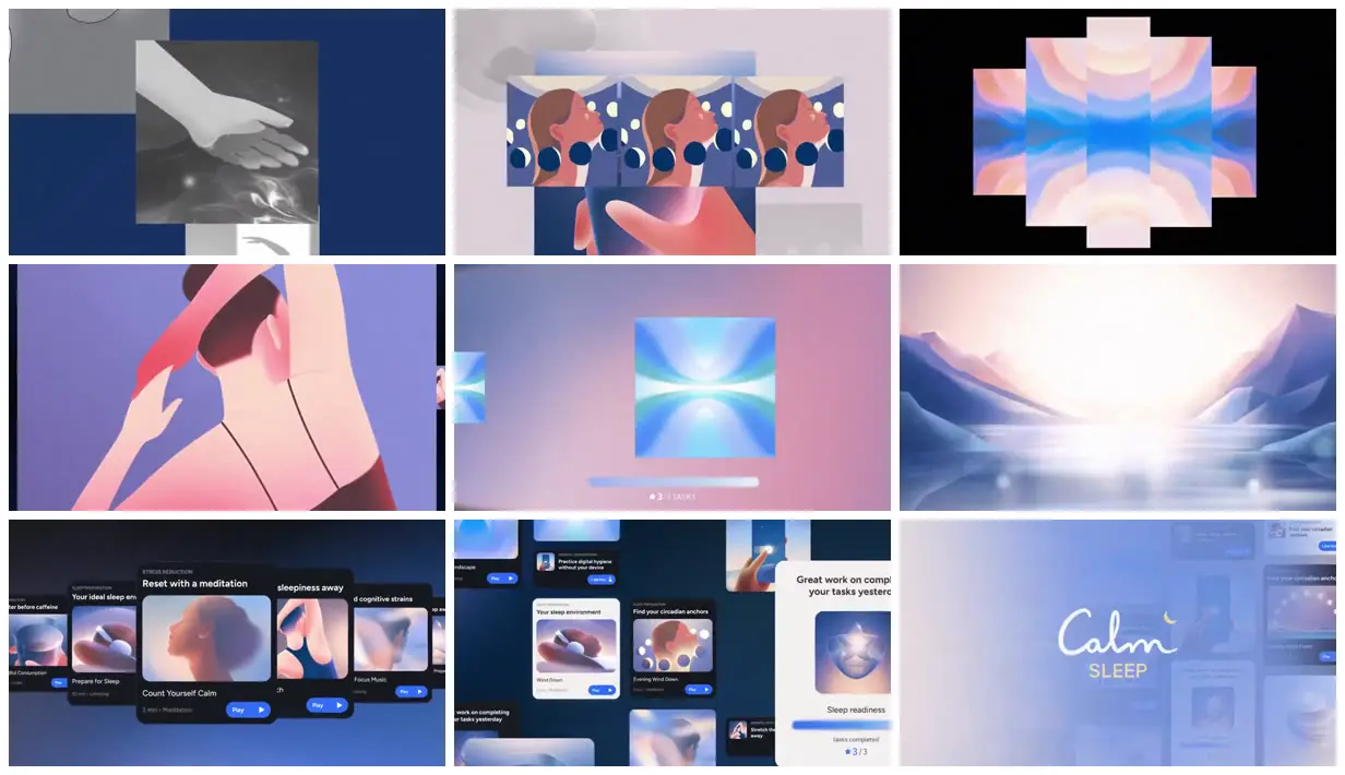 Nine frames from across Calm Sleep visual system