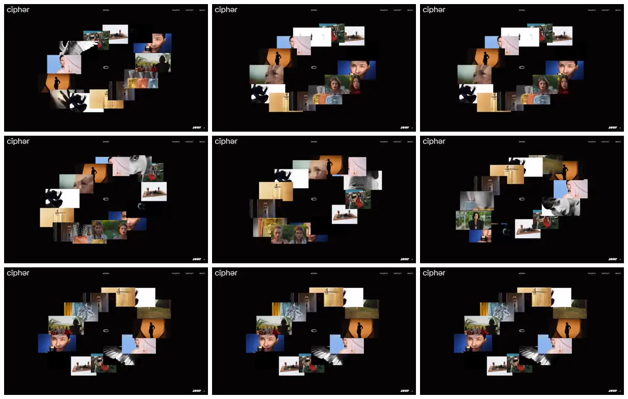 Nine frames from across Cipher circular media gallery