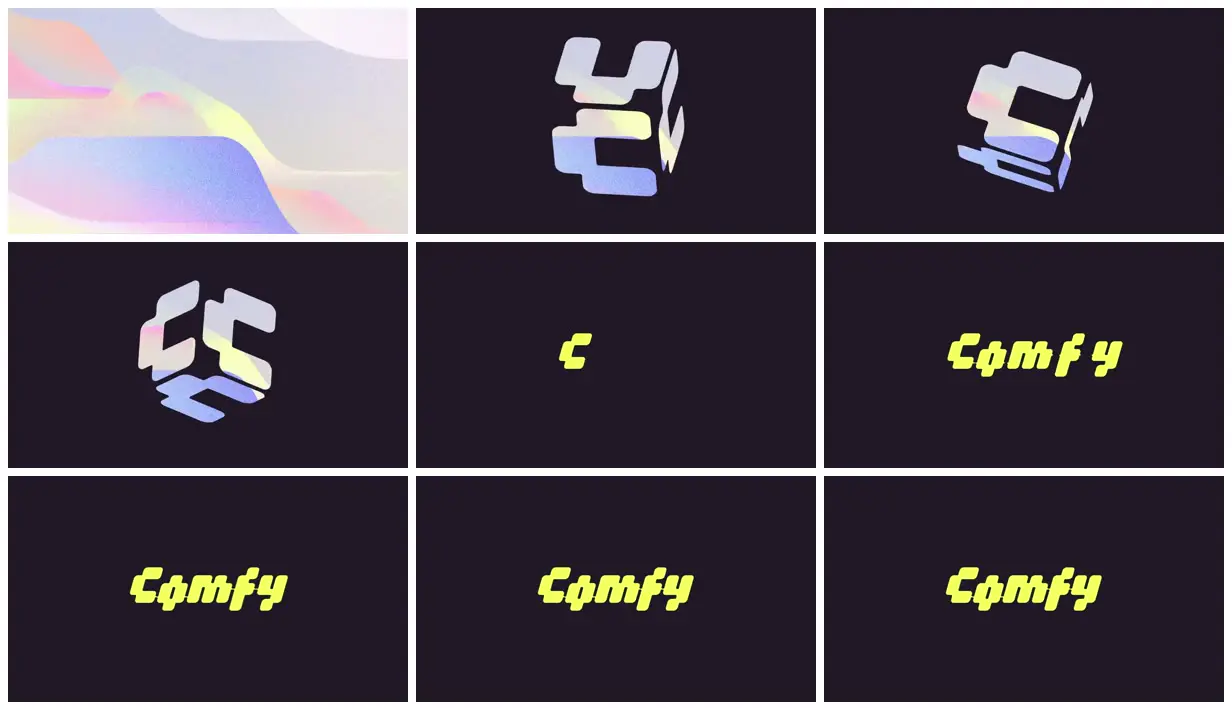 Nine frames from across Pastel planes and a modular wordmark