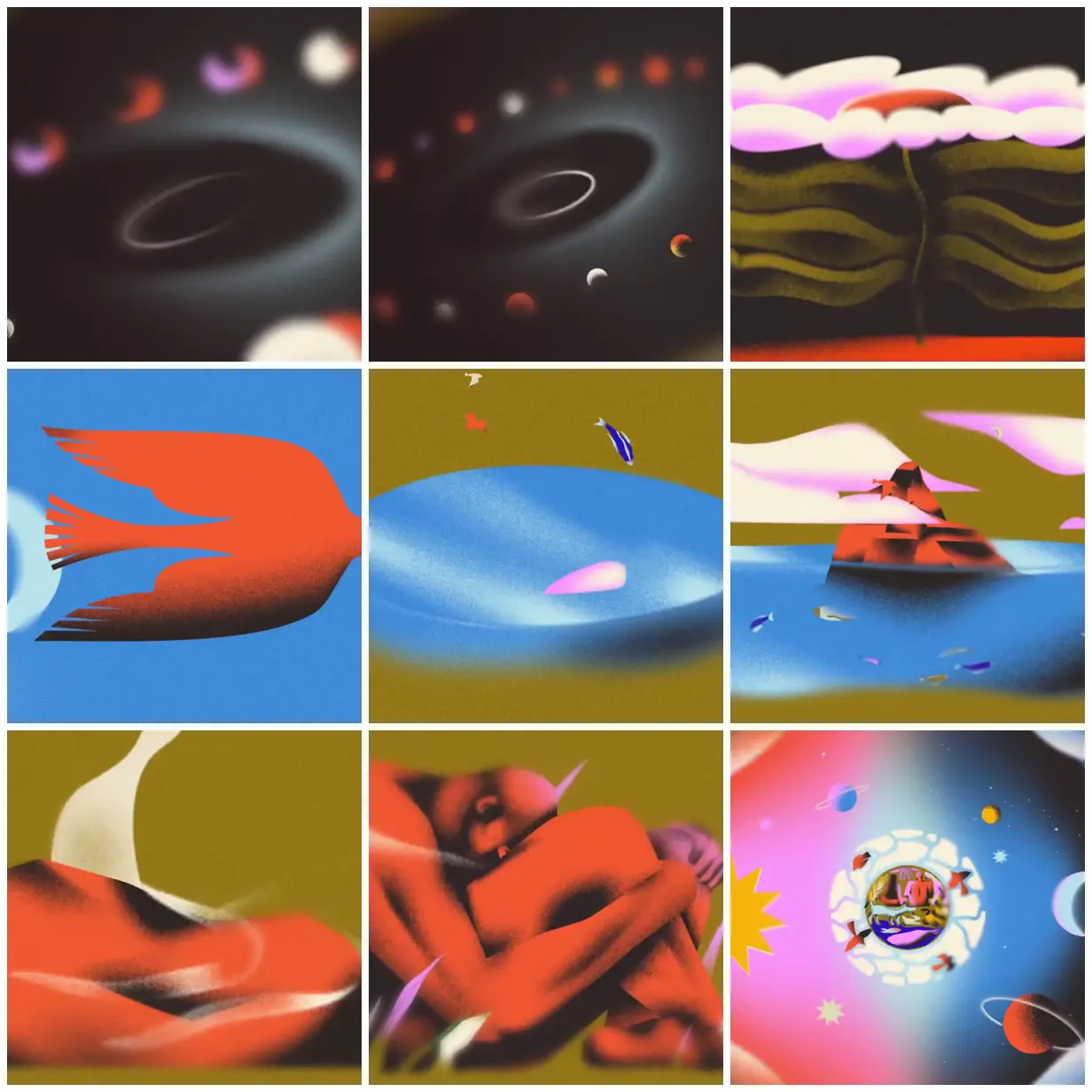 Nine frames from across A textured world of creation