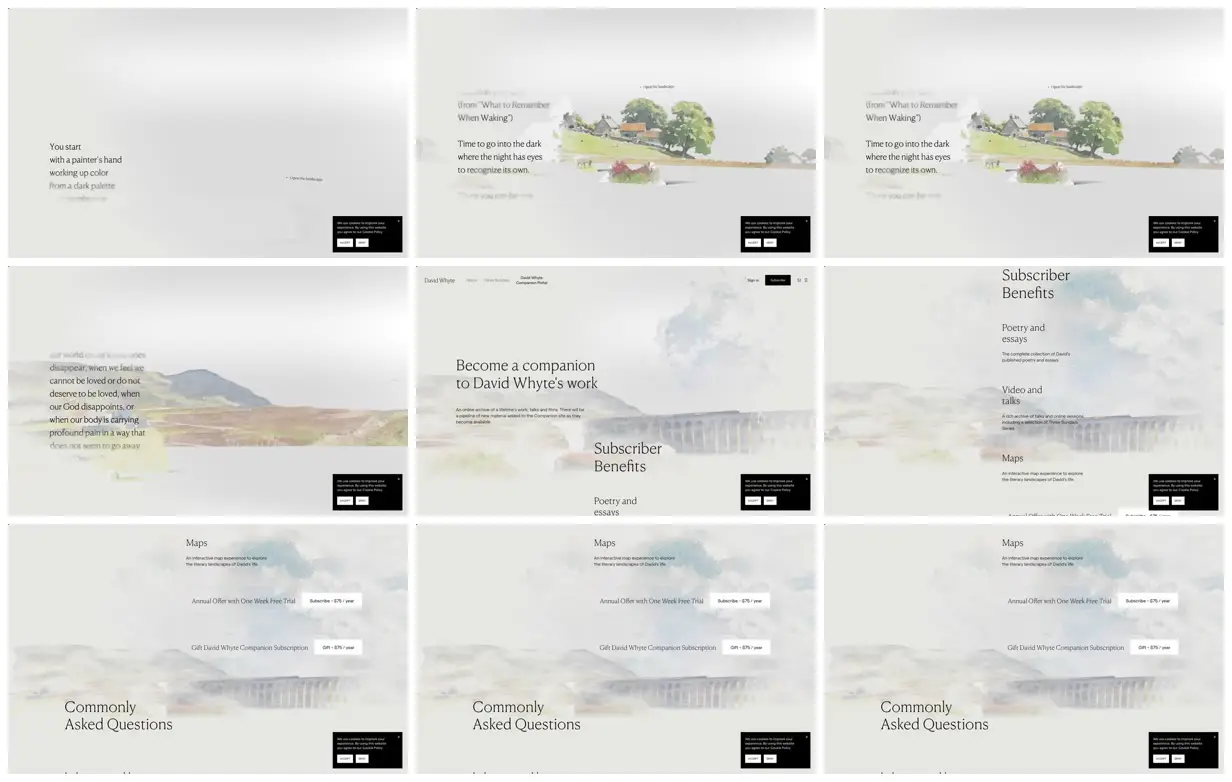 Nine frames from across Poetry across watercolor landscapes
