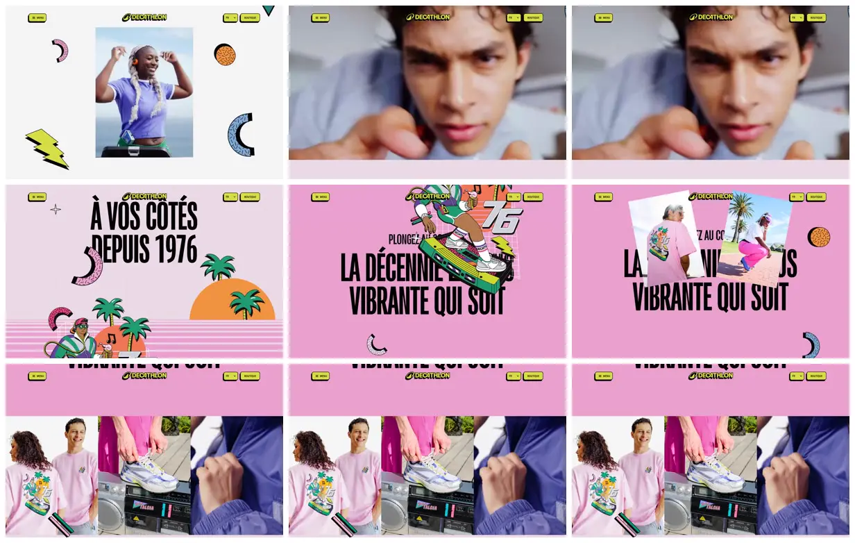 Nine frames from across Decathlon Yestalgia