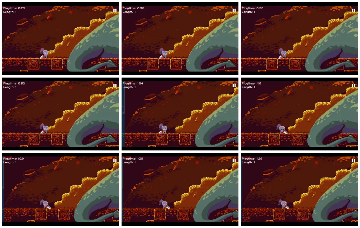 Nine frames from across Deepest sword cavern scene