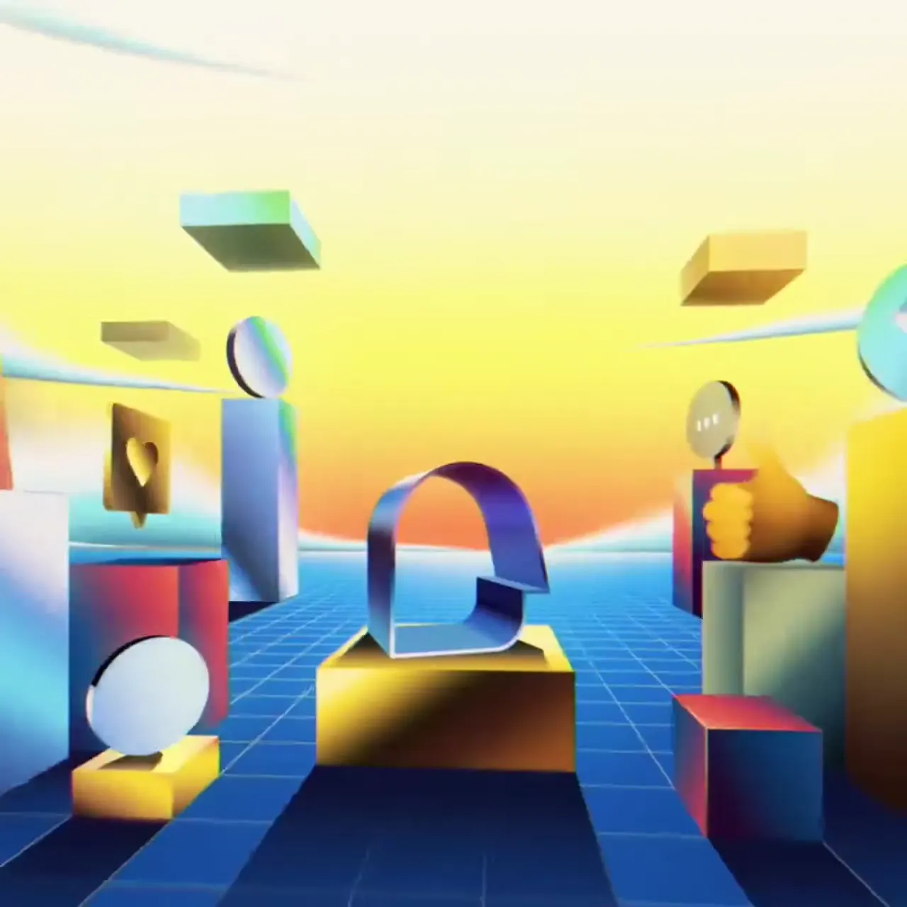 Frame from Metallic symbols in geometric worlds