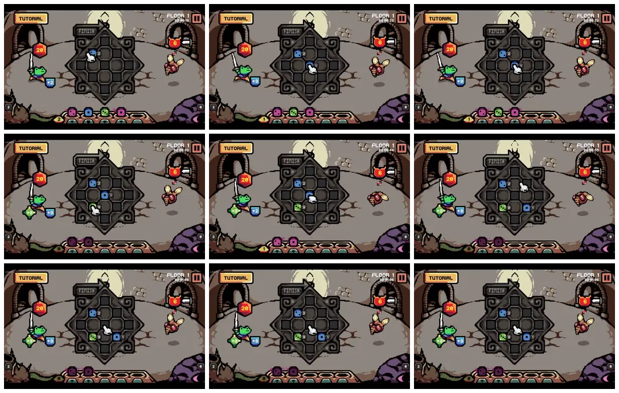 Nine frames from across Pixel dungeon dice encounter