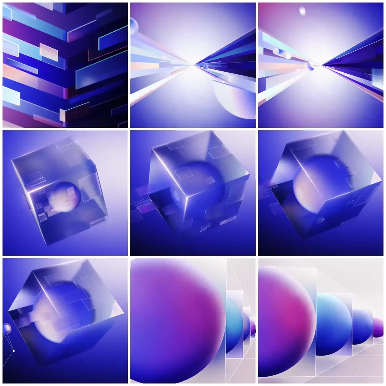 Nine frames from across Spheres in luminous geometric spaces