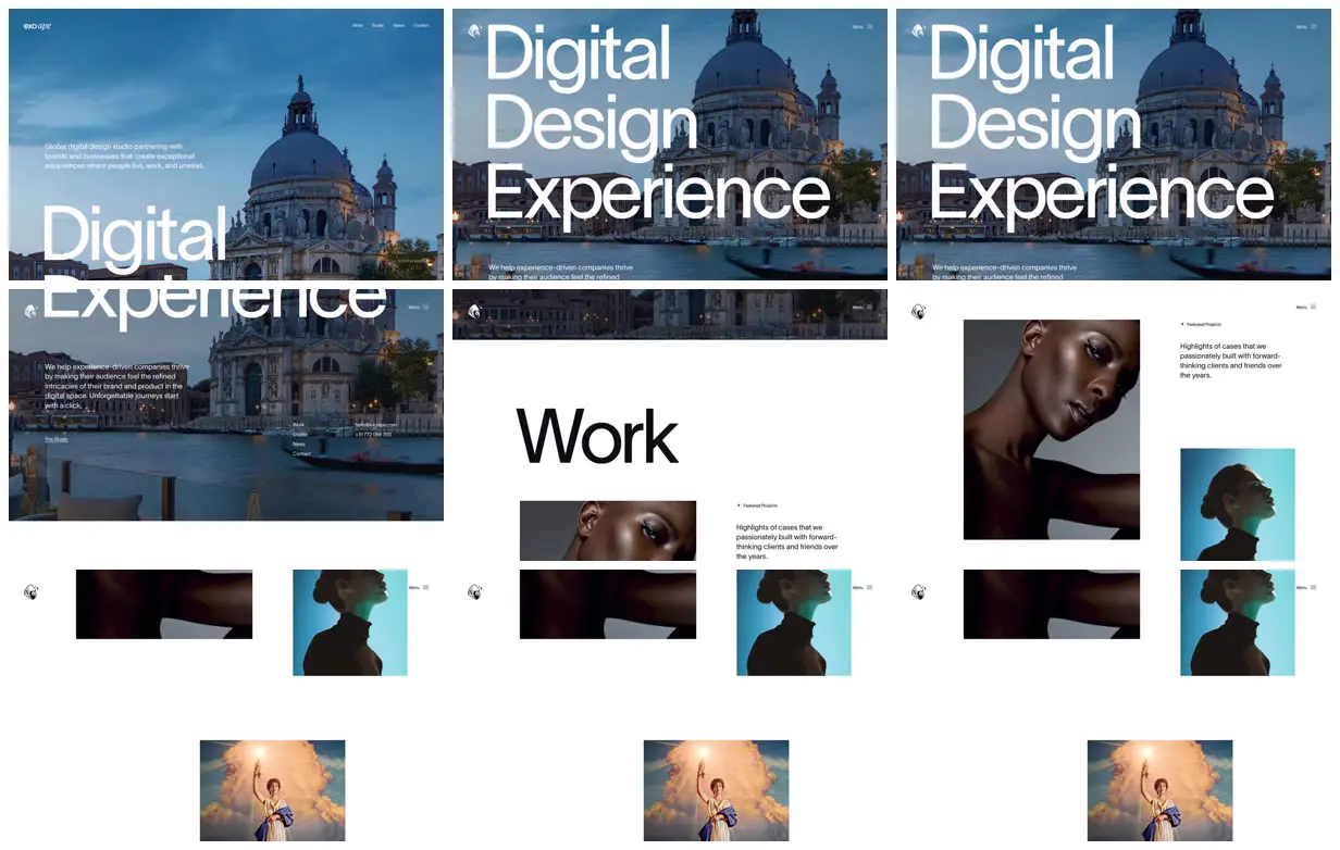 Nine frames from across Exo Ape digital design portfolio