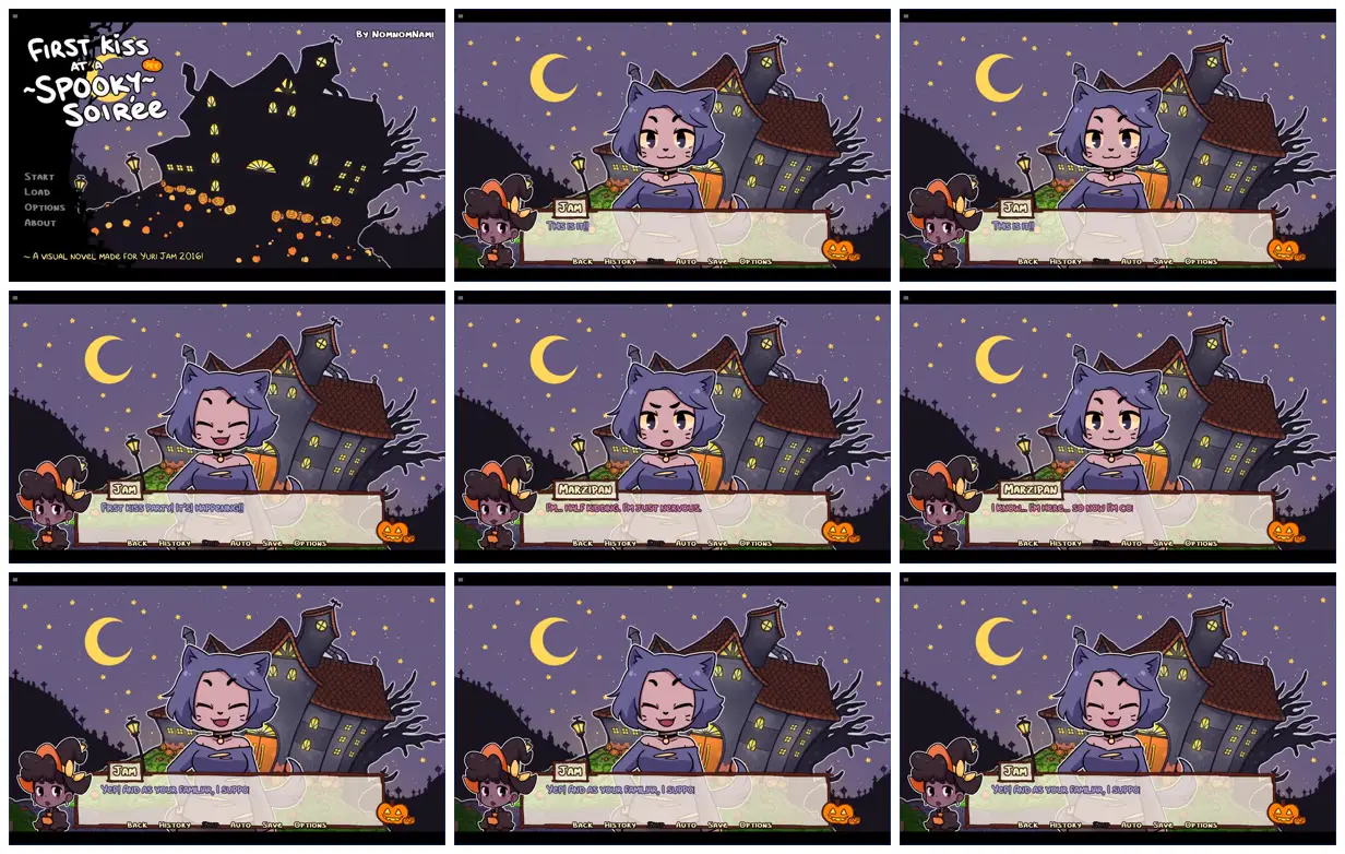 Nine frames from across First kiss at a spooky soiree