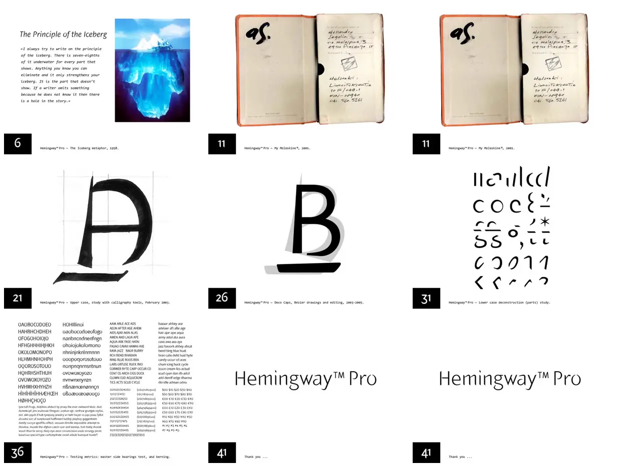 Nine frames from across A typeface from concept to construction