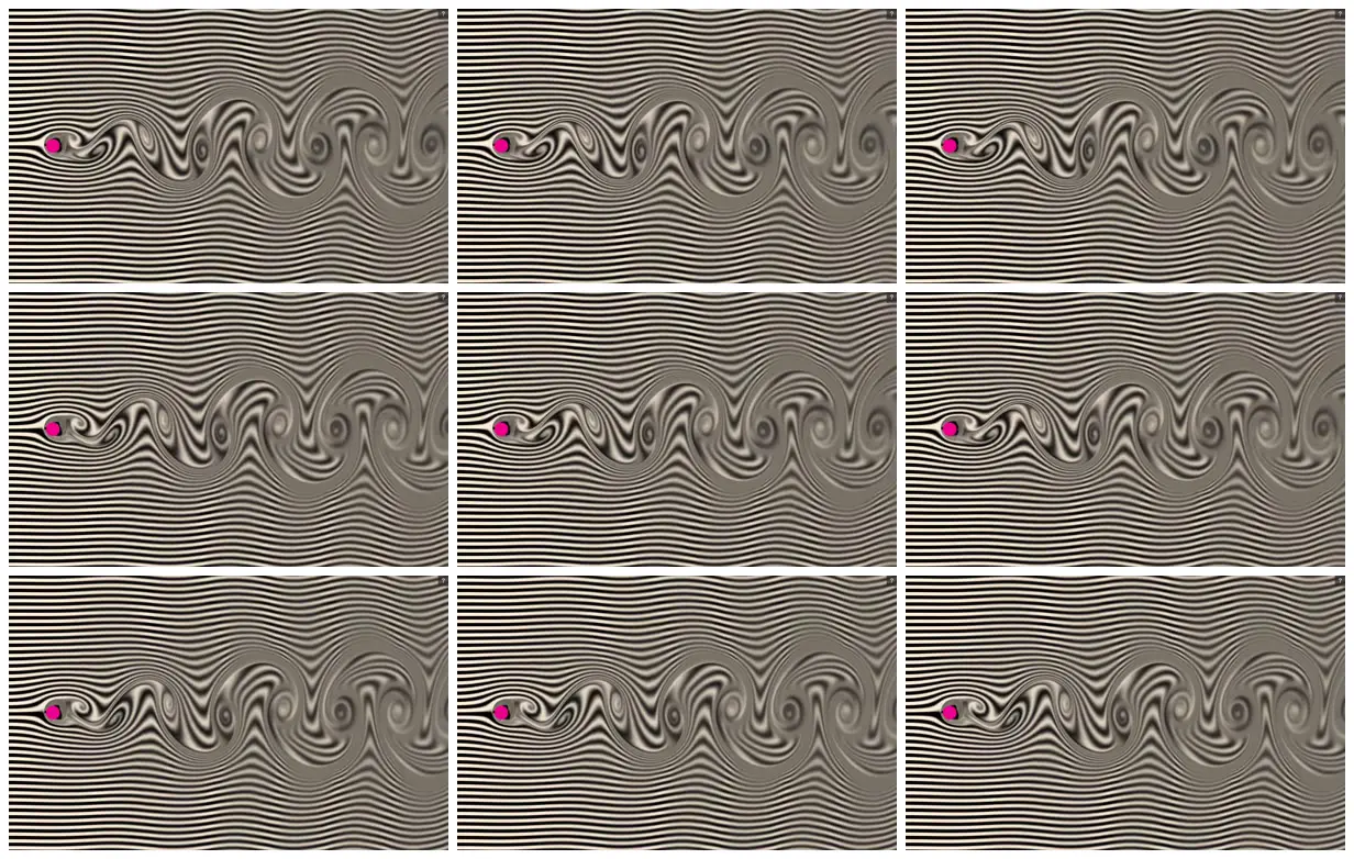 Nine frames from across Striped vortex flow