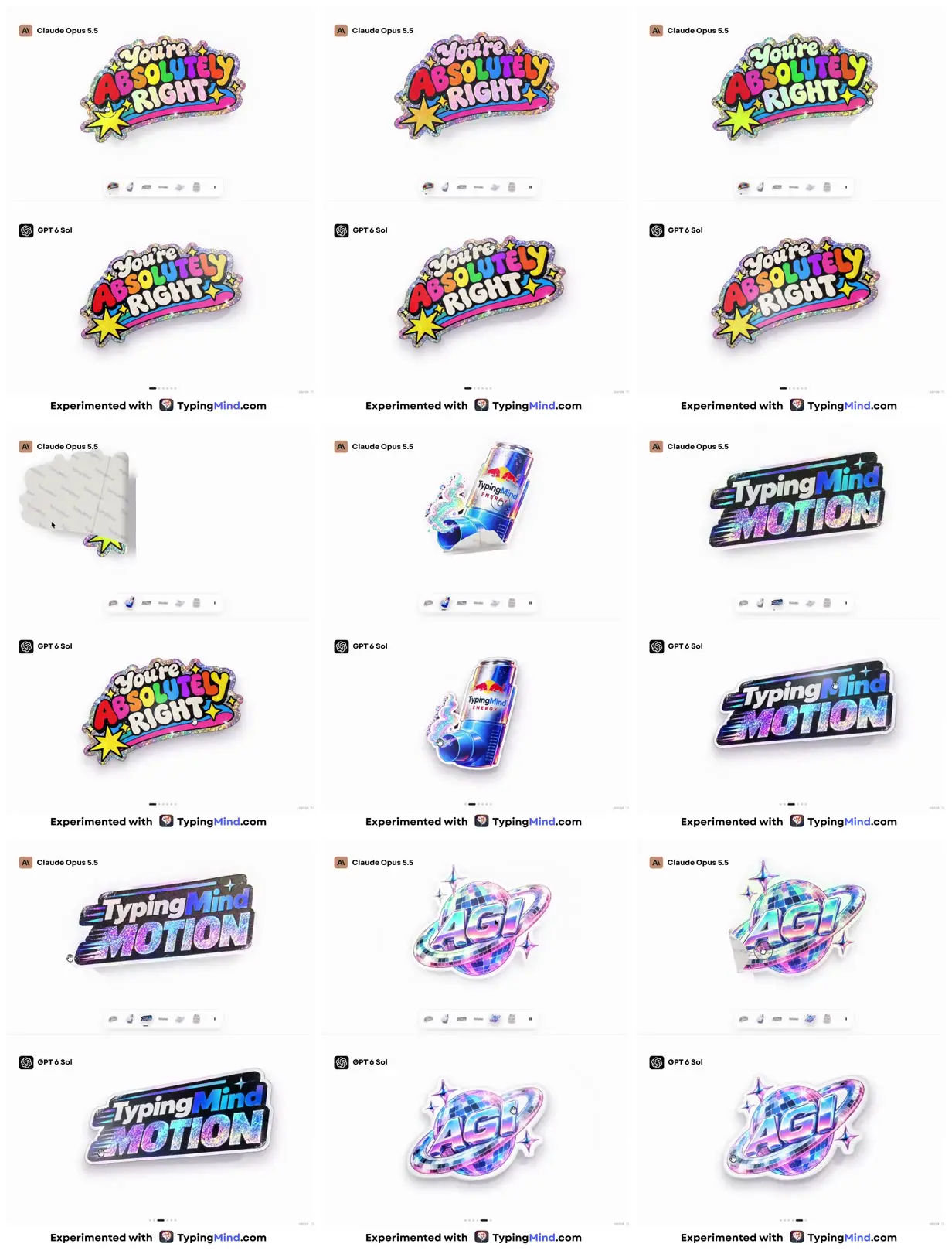 Nine frames from across Holographic sticker surface effects