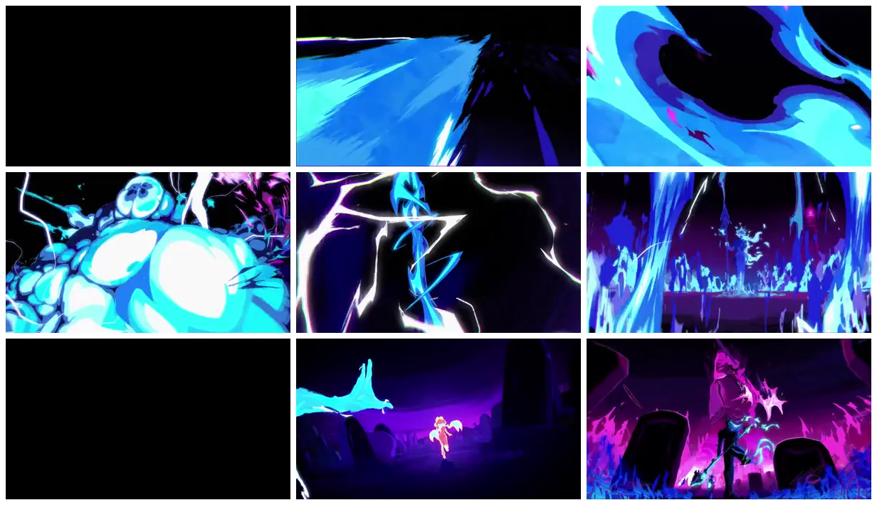Nine frames from across Painterly electric fantasy