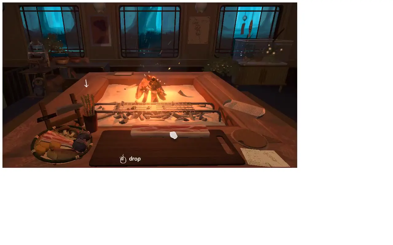 Frame from A firelit cabin cooking scene
