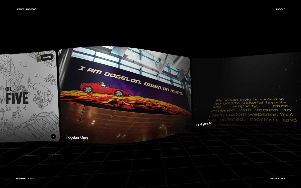 Frame from Curved gallery on a wireframe floor