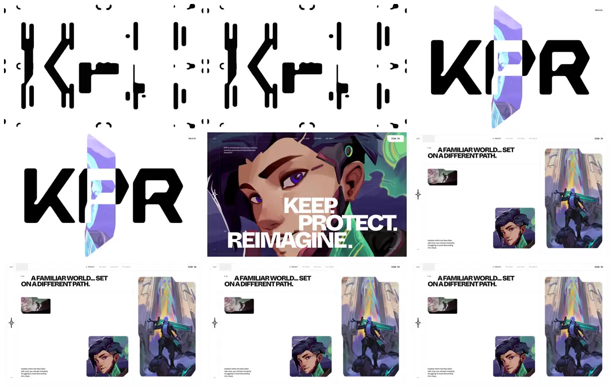 Nine frames from across KPR illustrated world-building site