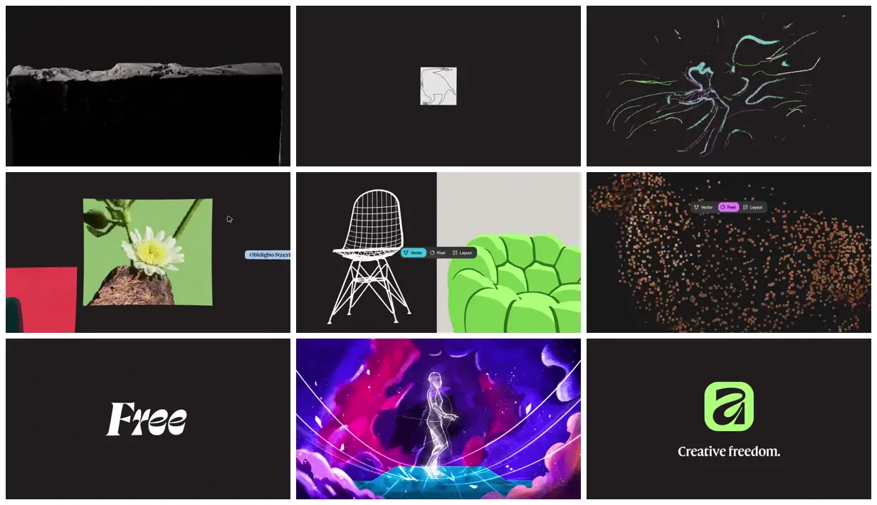 Nine frames from across Creative freedom in mixed media