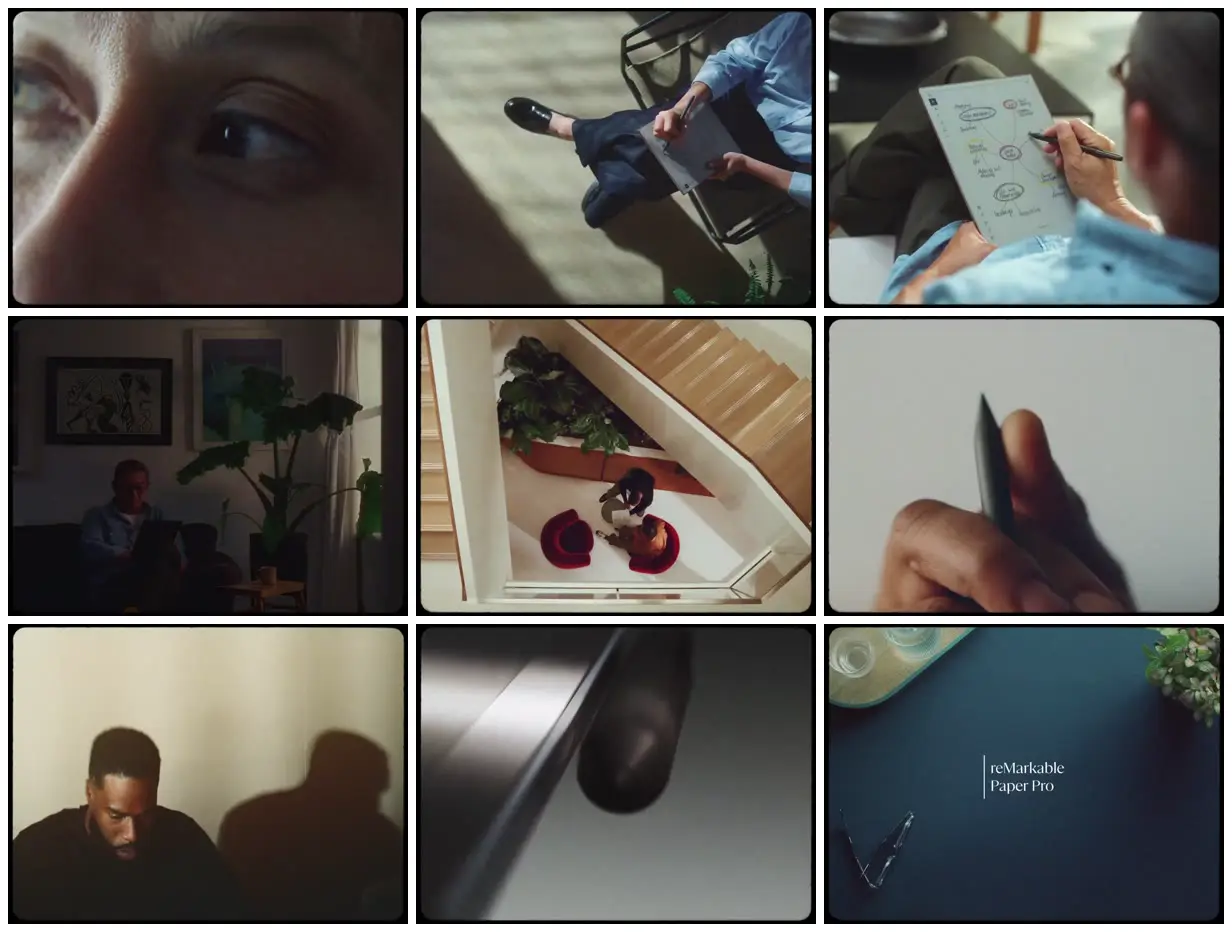 Nine frames from across Paper Pro in tactile close-up