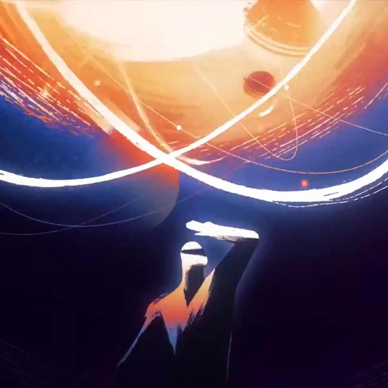 Frame from Painted hands beneath luminous orbits
