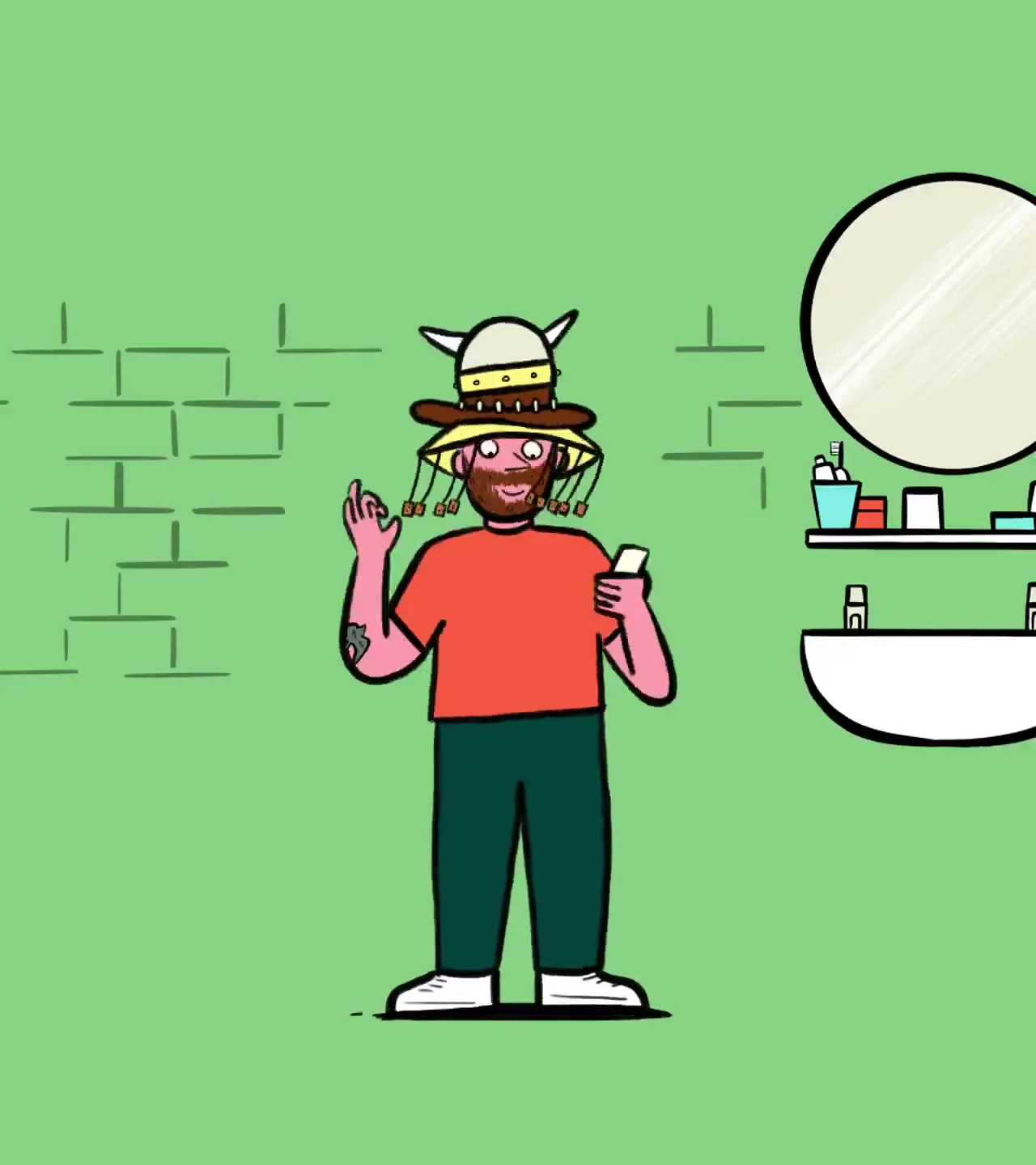 Frame from A cartoon character with stacked hats