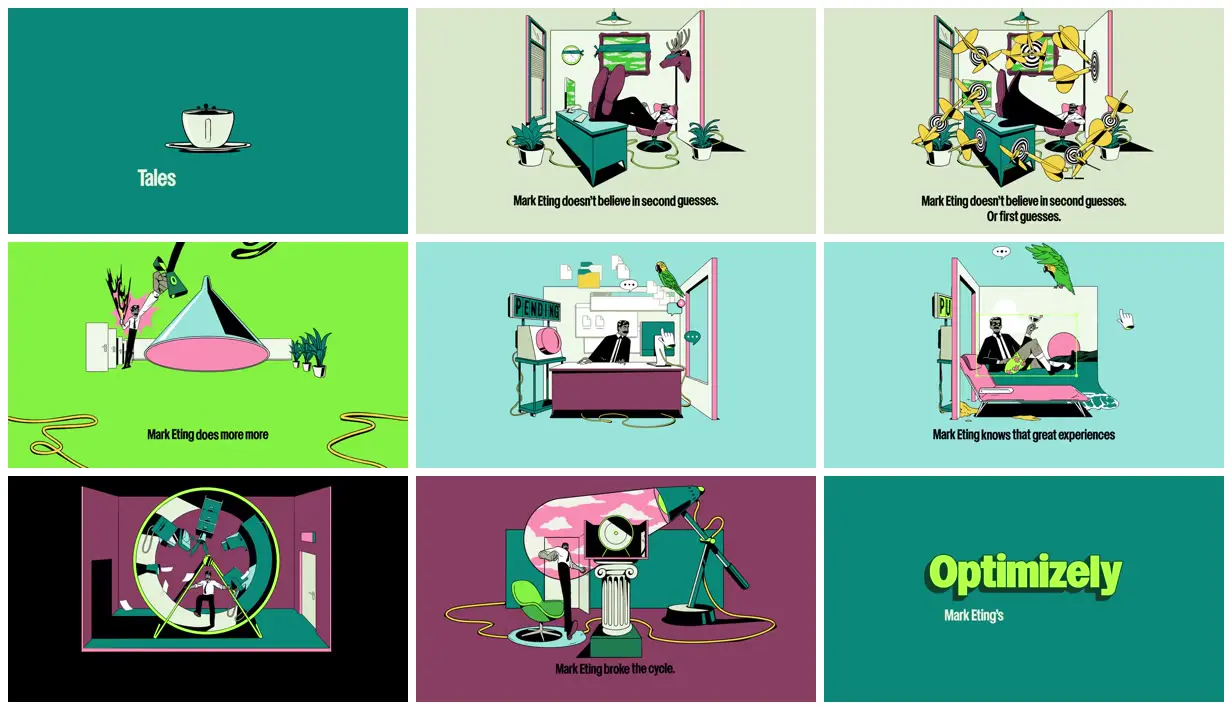 Nine frames from across Surreal office tales