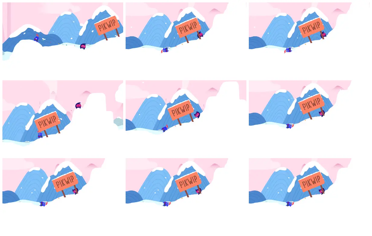 Nine frames from across A playful pastel mountain climb