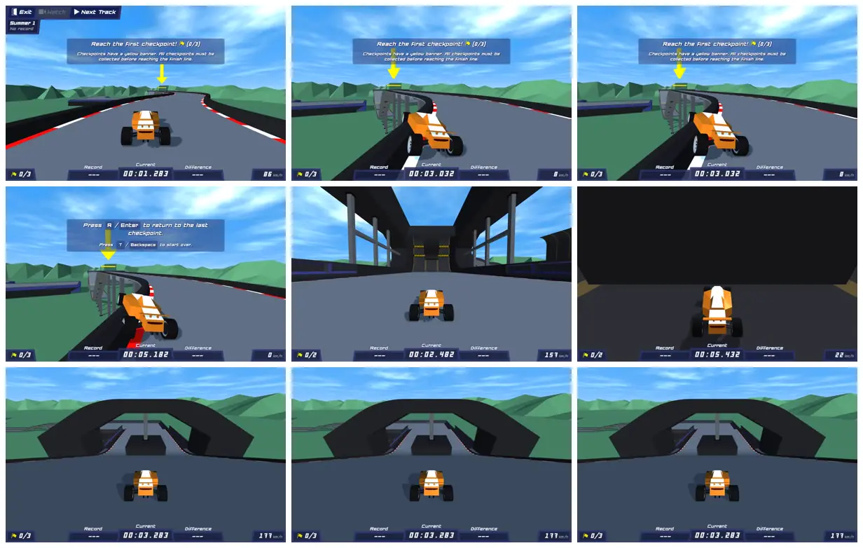 Nine frames from across Low-poly elevated track racing