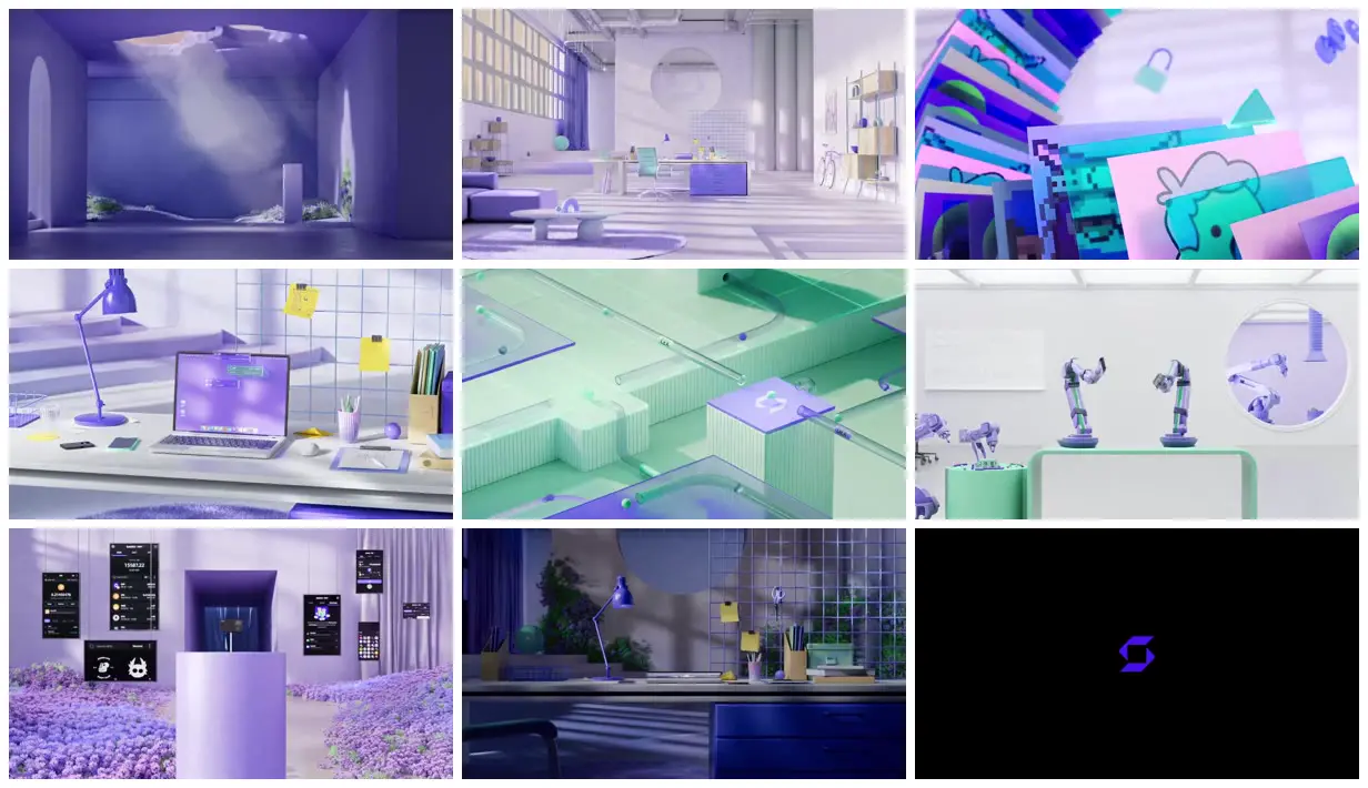 Nine frames from across SafePal in a pastel digital world