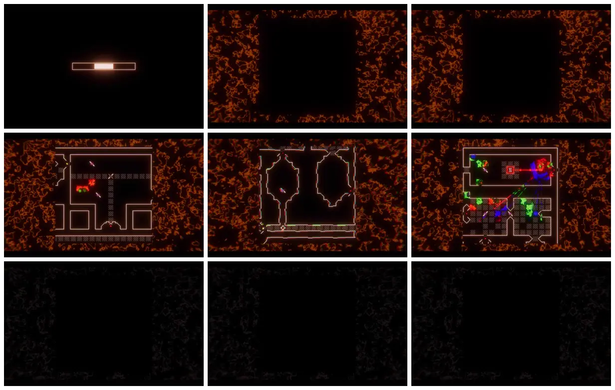 Nine frames from across Neon circuit puzzle chambers