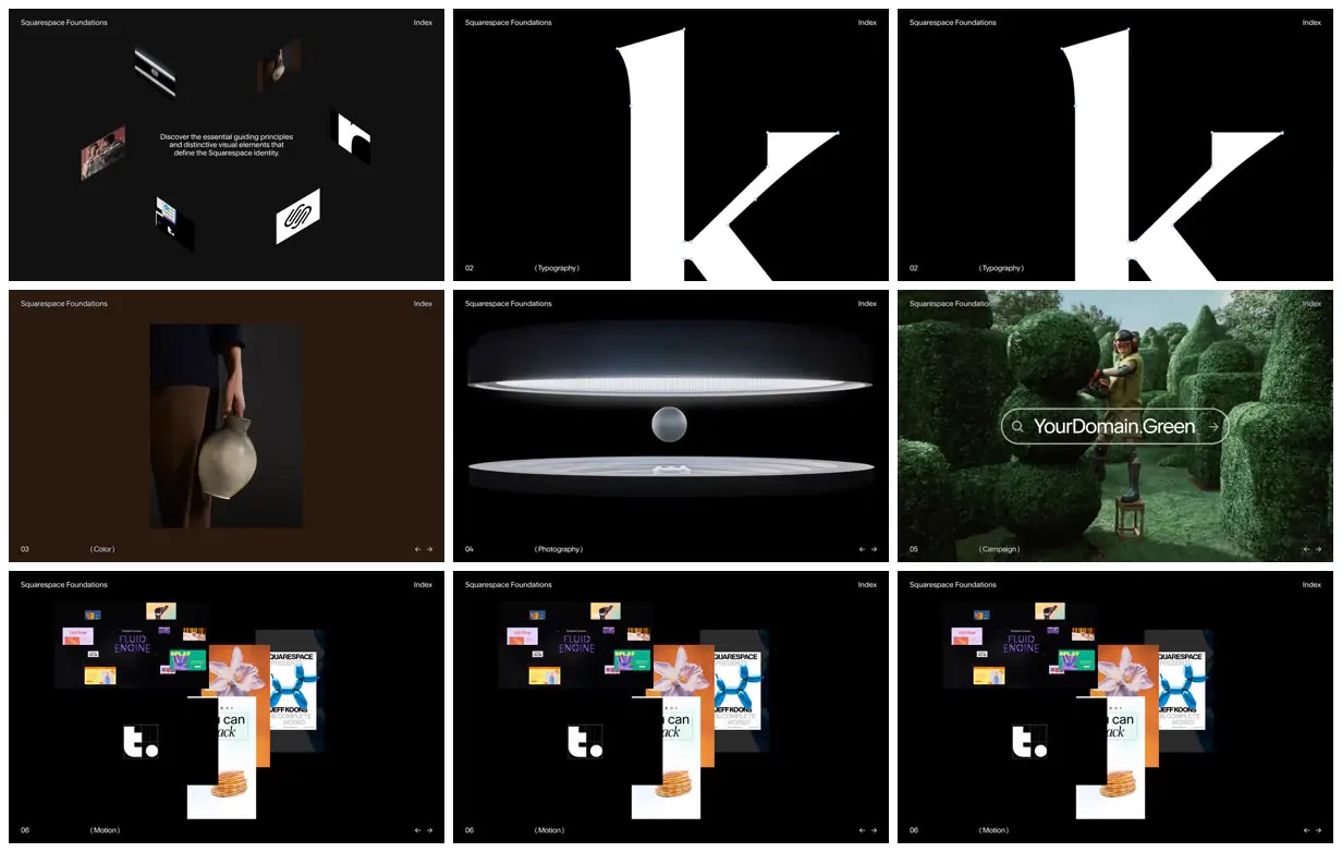 Nine frames from across Squarespace foundations