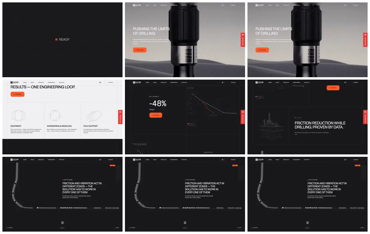 Nine frames from across Drilling systems in an engineering grid