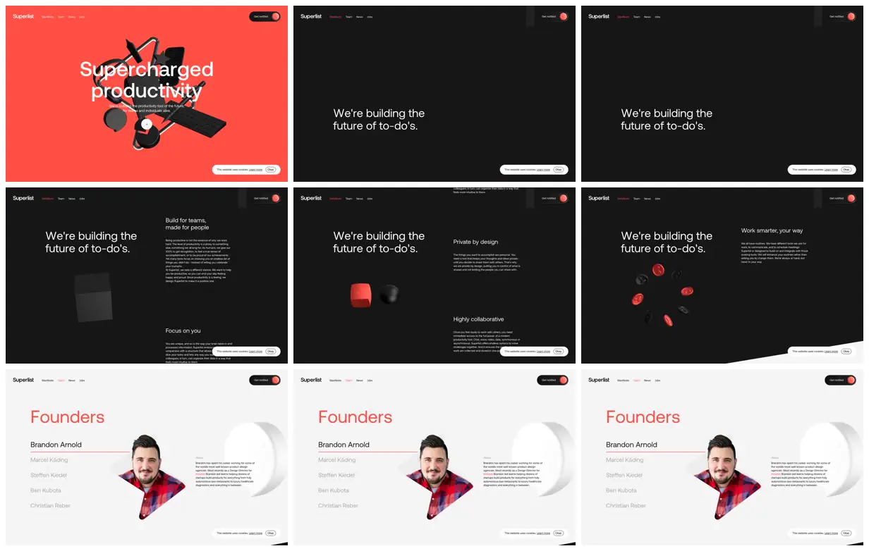 Nine frames from across Superlist productivity launch