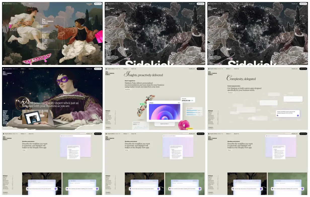Nine frames from across The renaissance edition
